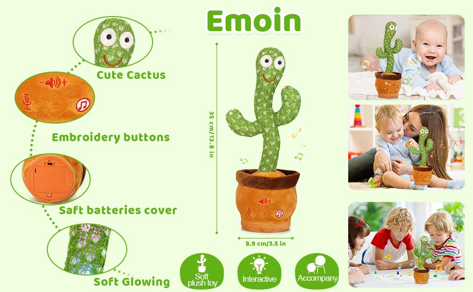 EMOIN Talking Cactus Toy, Interactive Toys Dancing Cactus Toy Mimicking Repeating What You Say, Toddler Infant Baby Toys Gifts for 6 7 8 9 10 Month Old Baby LED Musical Toy