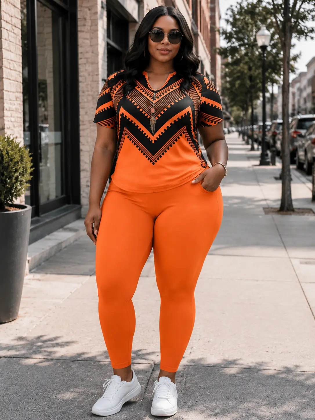 Women's Plus-Size Casual Loose-Fit Solid-Color Letter Print 2-Piece Set, V-Neck Short-Sleeve Top & Long Pants, Soft Comfortable Lightweight Early Summer Vacation Wear (Womenswear)