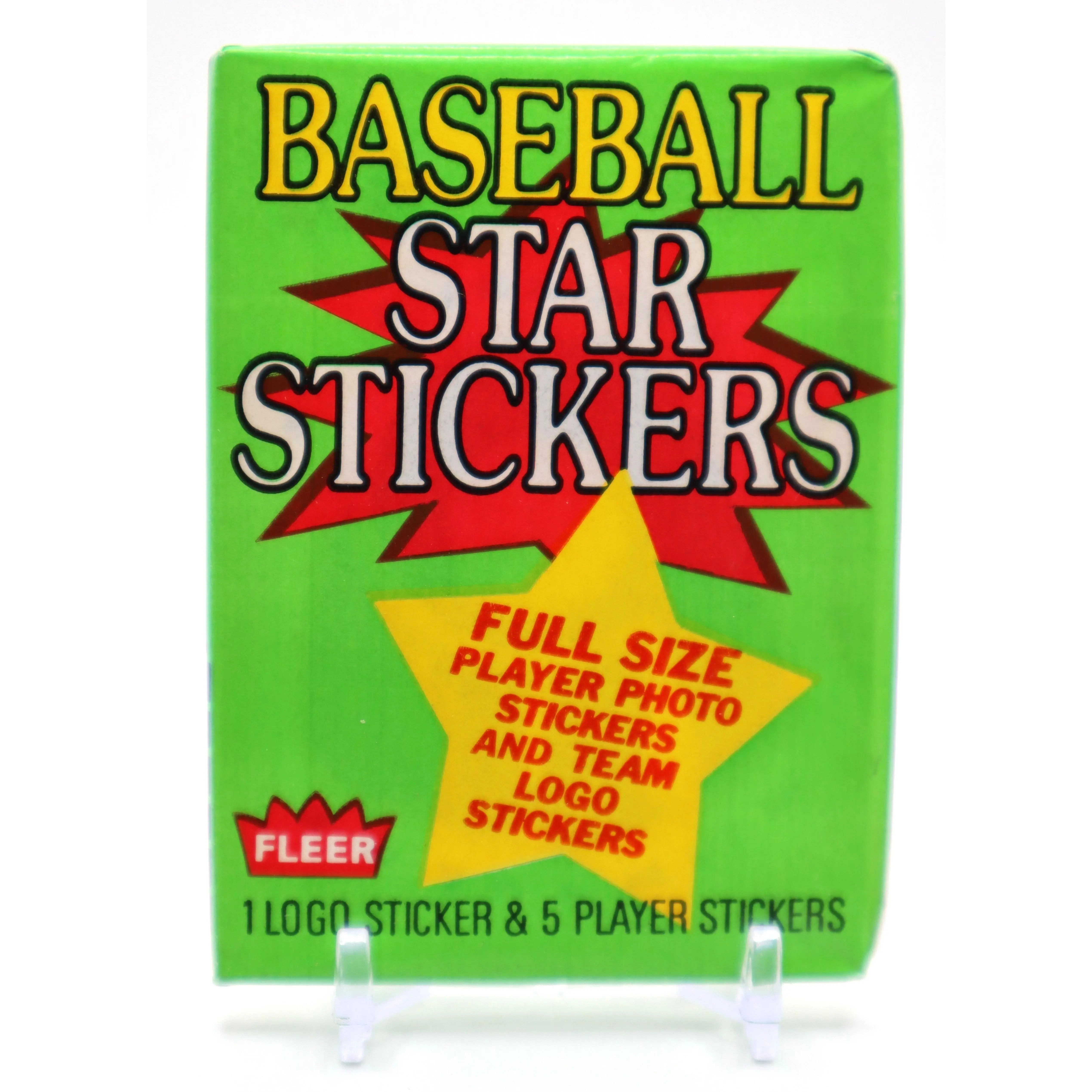 1986 Fleer Baseball Wax Pack Office Stationery Accessory - 5 Stickers, Including Full Size Player Photos, Team Logo Stickers