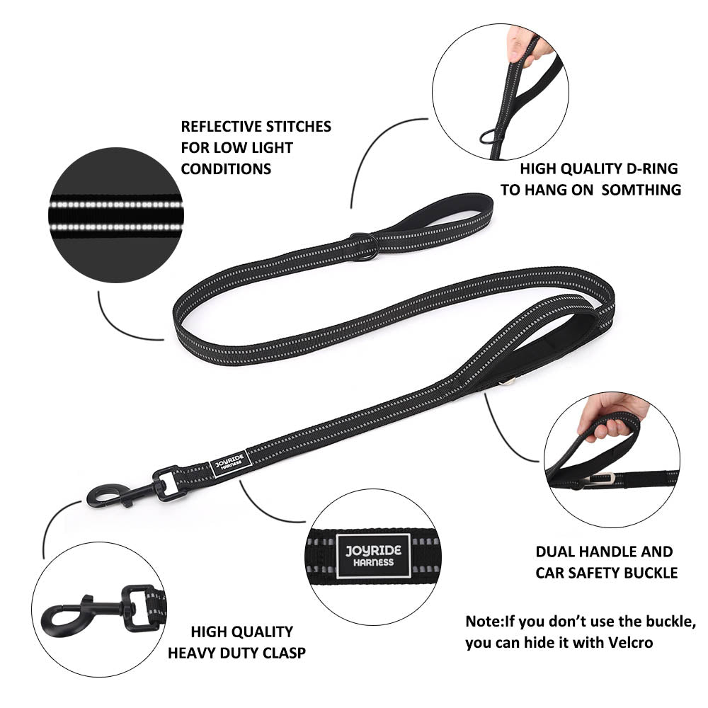 Joyride Harness 2-in-1 Dog Leash with Seat Belt Buckle, Reflective Strips, 2 Handles & Hidden D-Ring, 54" Leash for Safe Car Driving