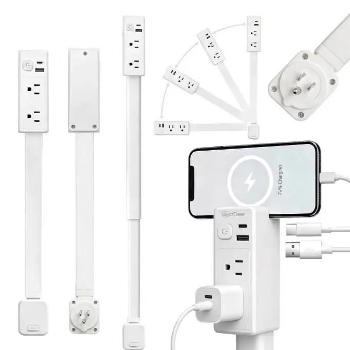 WestDeer Outlet Extender Outlet electrical Mountable Multi Plug Wall Outlet, with USB-A USB-C & 2 AC, Extendable 22-34" Rotatable 180°, Surge Protector Power Strip,UL-certified power cord,ideal for behind furniture in home/office Usb Plug In