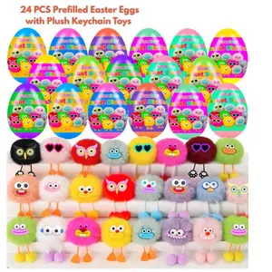 24 PCS Prefilled Easter Eggs with Plush Keychain Toys – Easter Egg Hunt Fillers, Cute Stuffed Animal Keychains, Easter Basket Stuffers, Kids Party Favor Gifts for Boys & Girls