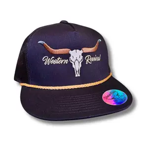 LongHorn SnapBack Hat with Western Revival Embroidery and Gold Rope