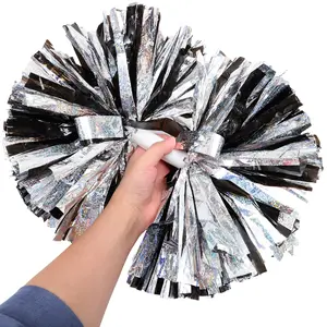 Cheer Pompoms With Stick Reusable Lightweight Shiny Cheerleading Props For Sports Dance Festival Gymnastics Team