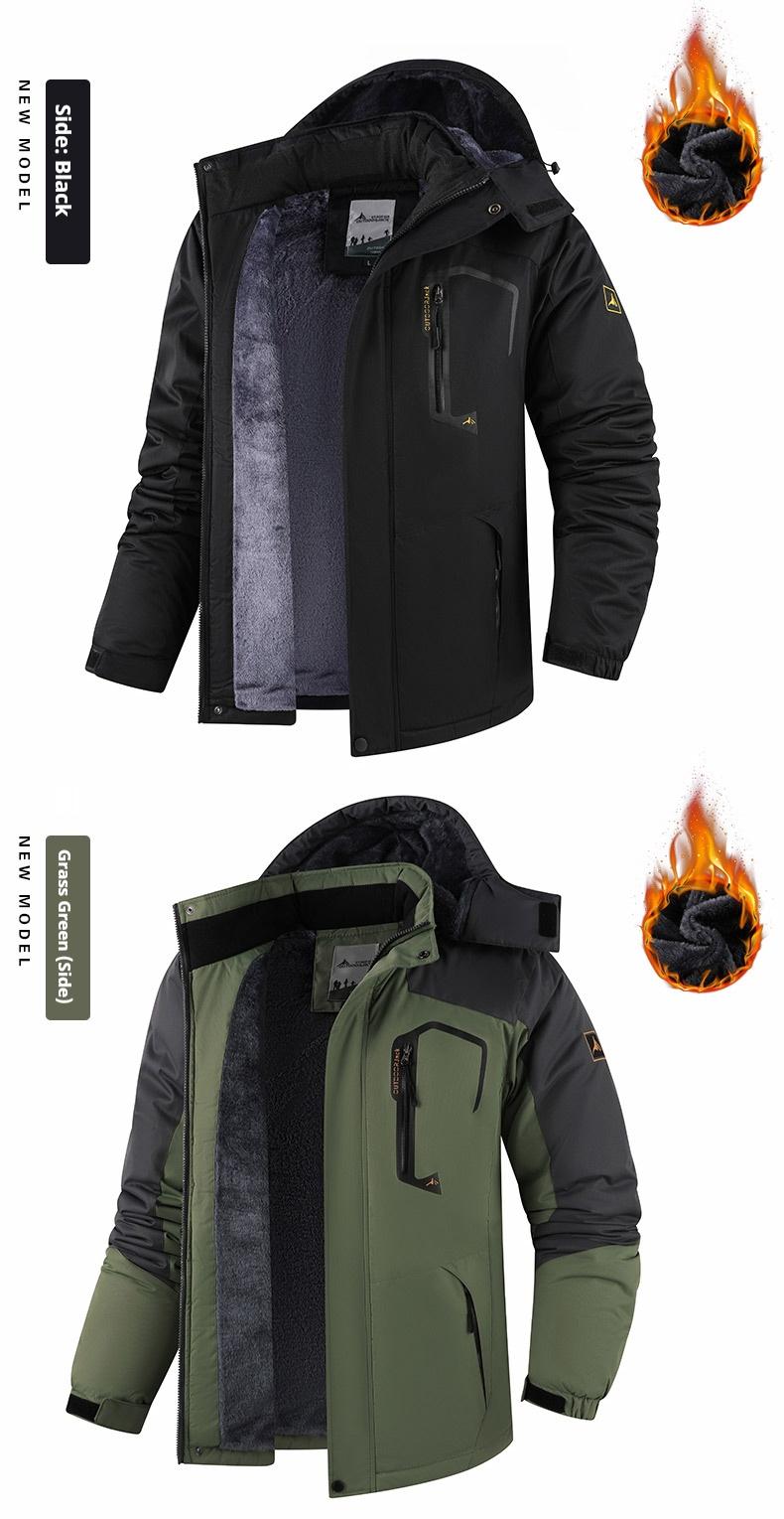 Men's Warm Fleece Outdoor Mountain Hooded Winter Jacket Windproof & Warm Fleece Lined Regular Fit Casual Long Sleeve Front Zipper Coat with Pockets Suitable for Autumn and Winter