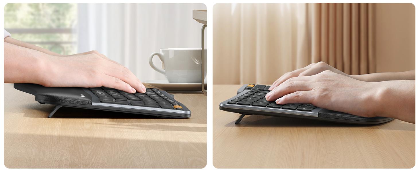 ProtoArc Backlit Bluetooth Ergonomic Keyboard, EK01 Plus Full Size Wireless Split Keyboard with Dual Bluetooth and USB, Cushioned Wrist Rest, Rechargeable, Compatible with Windows/Mac/Android