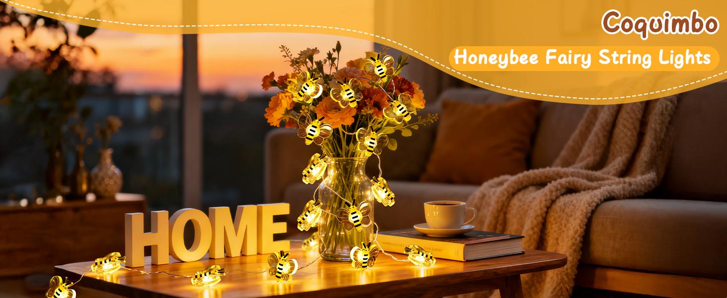 Hoodink Bee Lights Room Decor, Christmas Gifts for Women Teen Girls Boys, 2pcs 20 LED Cute Honey Bee String Fairy Lights Battery Operated, Bee Decorations for Bedroom Dorm Classroom Plants Wedding, Water Proof, Easy to DIY