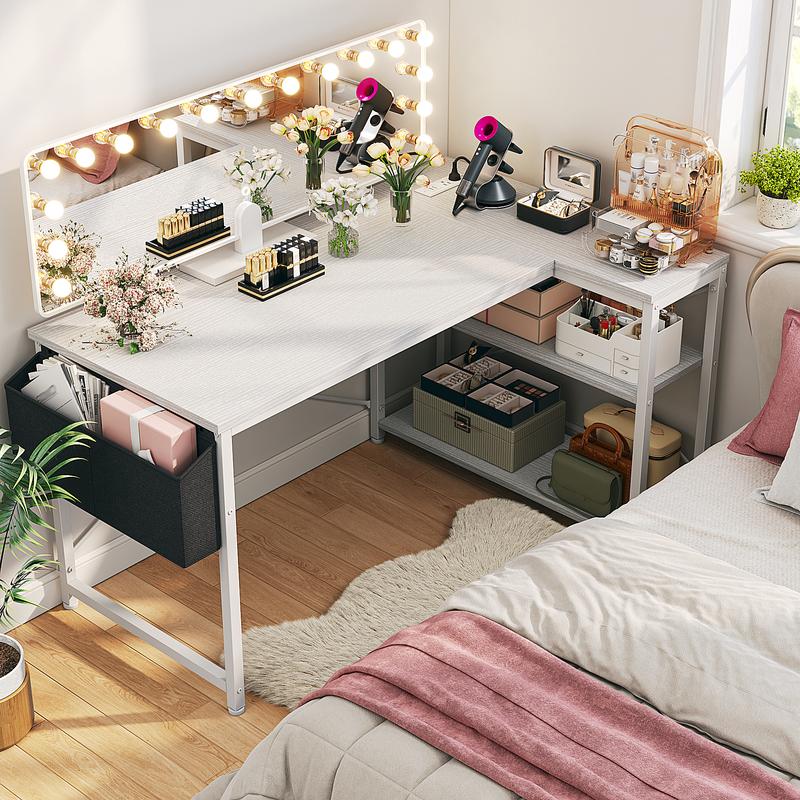 【BlackFriday New Release】Raybee 39''/47'' Gaming Desk L Shaped Computer desk with storage & Power Outlets USB for Home Office & Bedroom,Easy Assemble and Space-Saving,Gaming Equipment