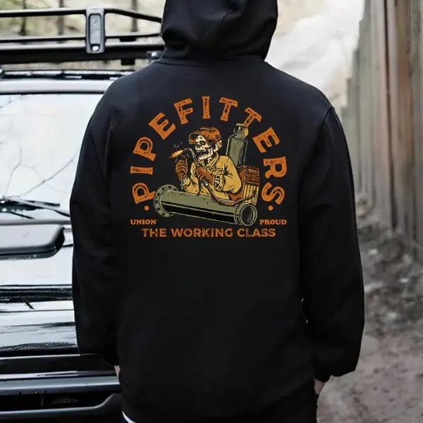 Men's Pipefitter Hoodie with Traditional Tattoo Graphic Print - Soft Lightweight Union Pride Sweatshirt for Blue Collar Workers, Top, Small, Supporting Small Business, Tank Top, Unisex, True Size