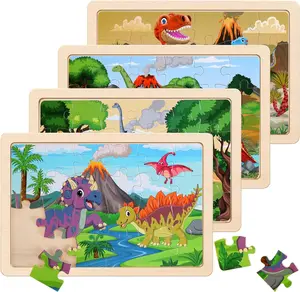 Wooden Dinosaur Puzzles for Kids 4 Pack 20‑Piece Educational Jigsaw Toys Montessori Preschool Brain Teaser Gifts for Boys & Girls