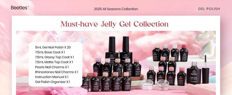 Beetles Pink Nude Gel Nail Polish Set with Base&Top Coat - Sheer Glitter, Soak Off, DIY Manicure, Neutral Jelly Pink, Nails at home DIY Nail Cutics Cosmetic