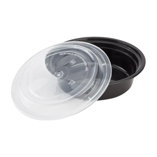 150 sets - 16/24/32/48oz PP Plastic Microwavable Round Food Containers & Lids, Black