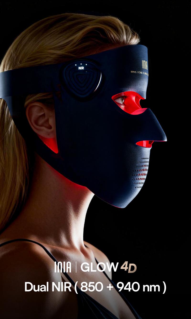 【LIVE EXCLUSIVE】INIA GLOW 940 nm 4D LED Mask – Dual NIR 940 + 850 nm Deep Penetration for Deeper Repair, Visible Lift & Lasting Radiance, 4D Fit for Jawline Lift & Firm, Cooling Therapy, Wireless Comfort, Perfect Black Friday Gift