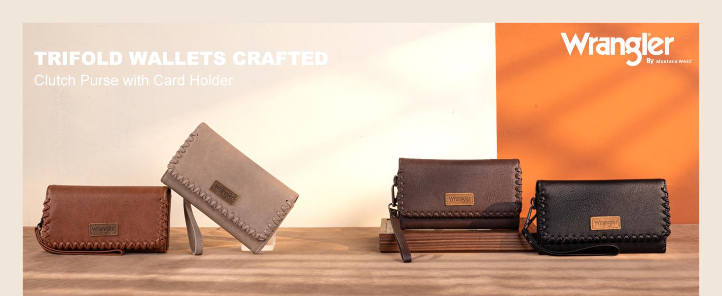 Wrangler RFID Blocking Whipstitch Wristlet Wallet for Women - Solid Color Casual Style with 6 Card Slots & 2 Main Pockets - Durable PU Leather Clutch TikTokShopJumpstartSale