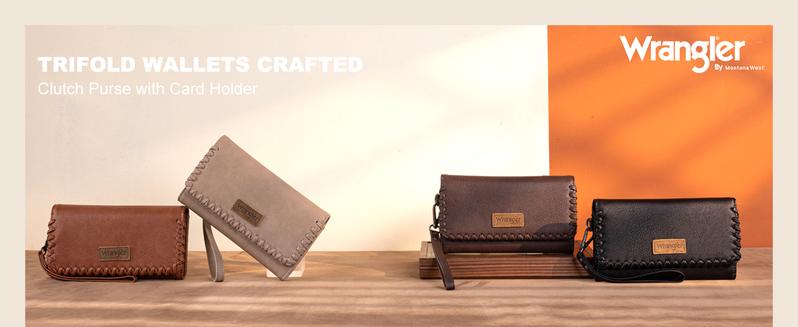 Wrangler RFID Blocking Whipstitch Wristlet Wallet for Women - Solid Color Casual Style with 6 Card Slots & 2 Main Pockets - Durable PU Leather Clutch TikTokShopJumpstartSale