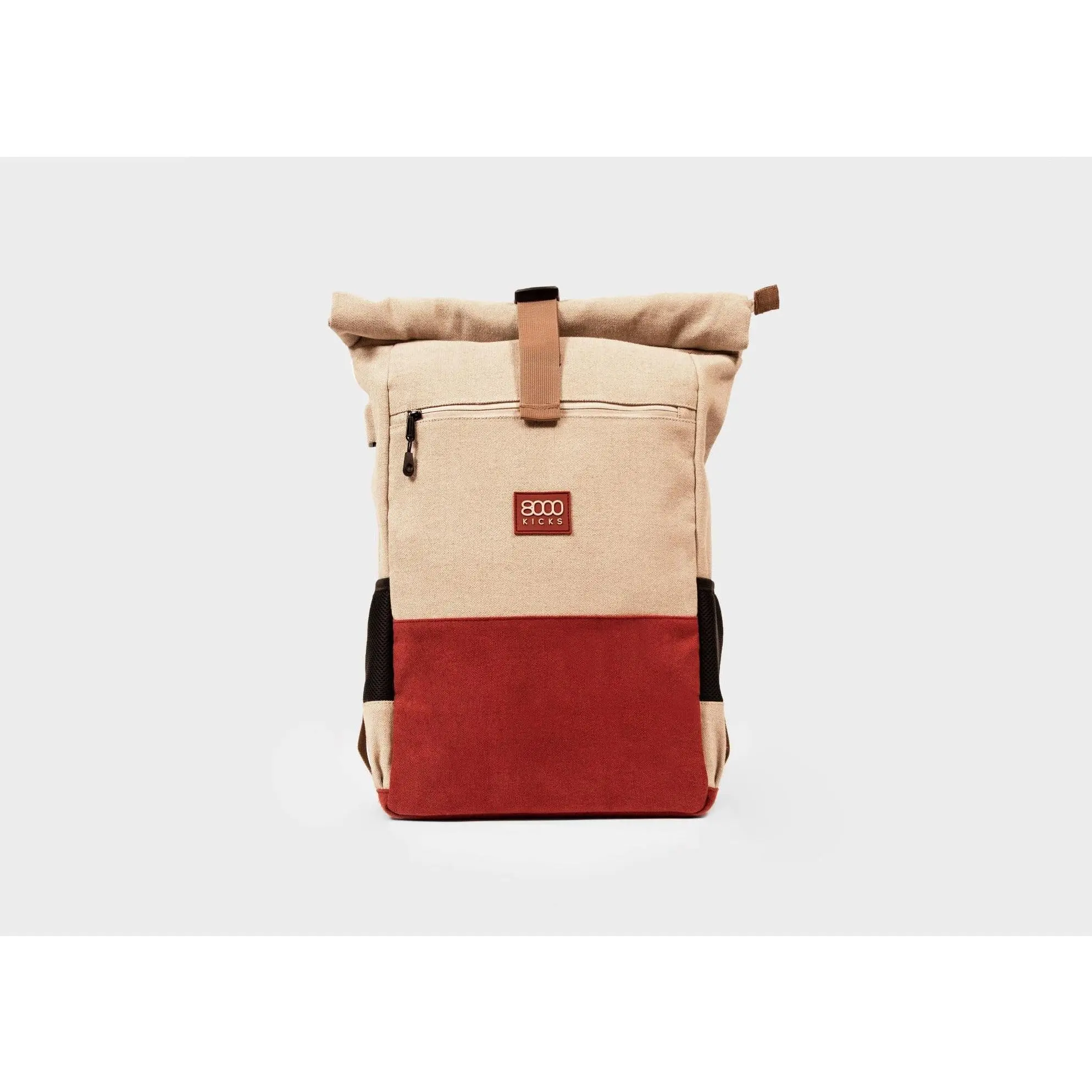 Everyday Hemp Rolltop Backpack in Beige and Red