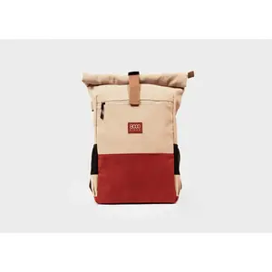 Everyday Hemp Rolltop Backpack in Beige and Red