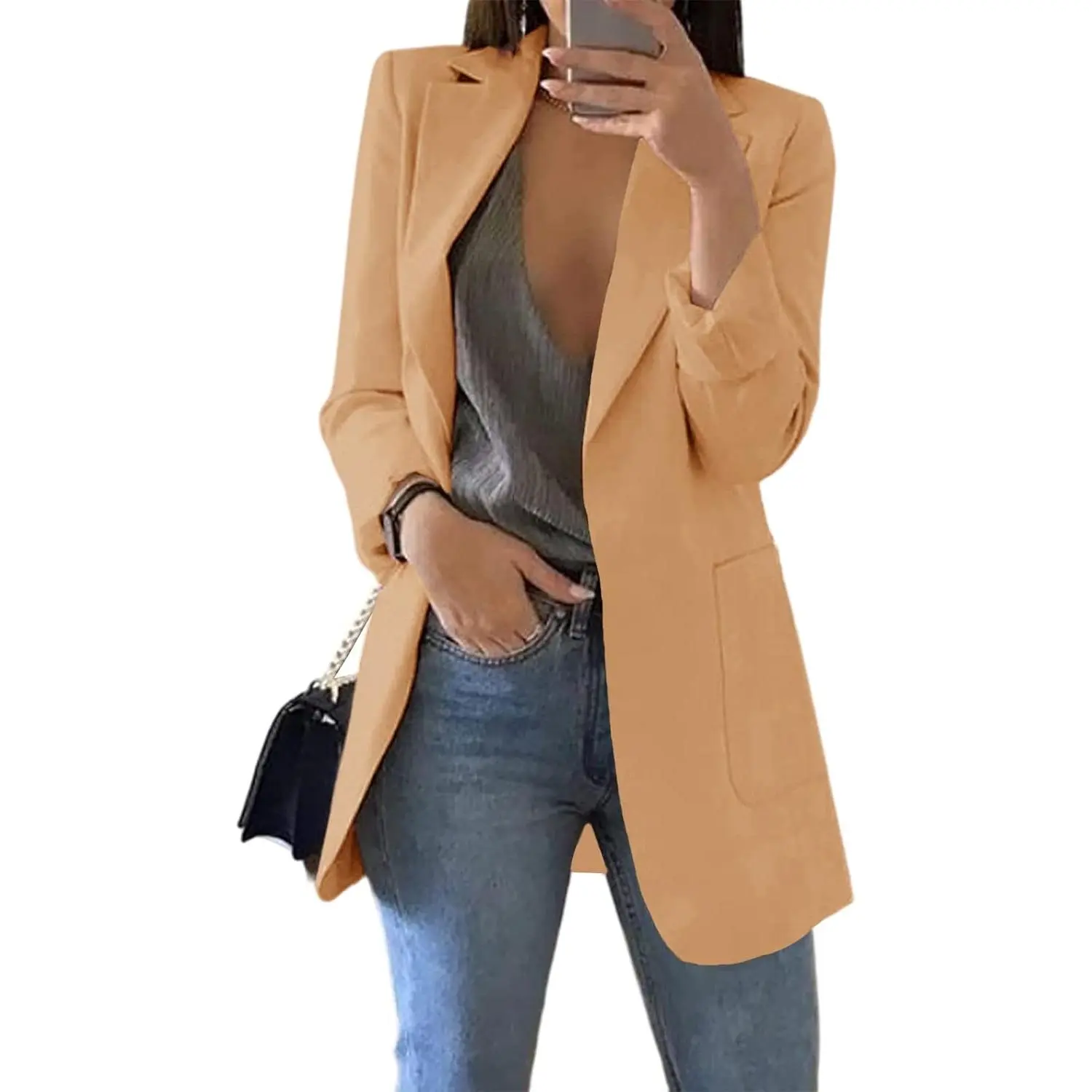 Womens Long Blazers Open Front Business Casual Jacket S-2XL | Lapel Collar, Long Sleeve, Professional Work Office Wear