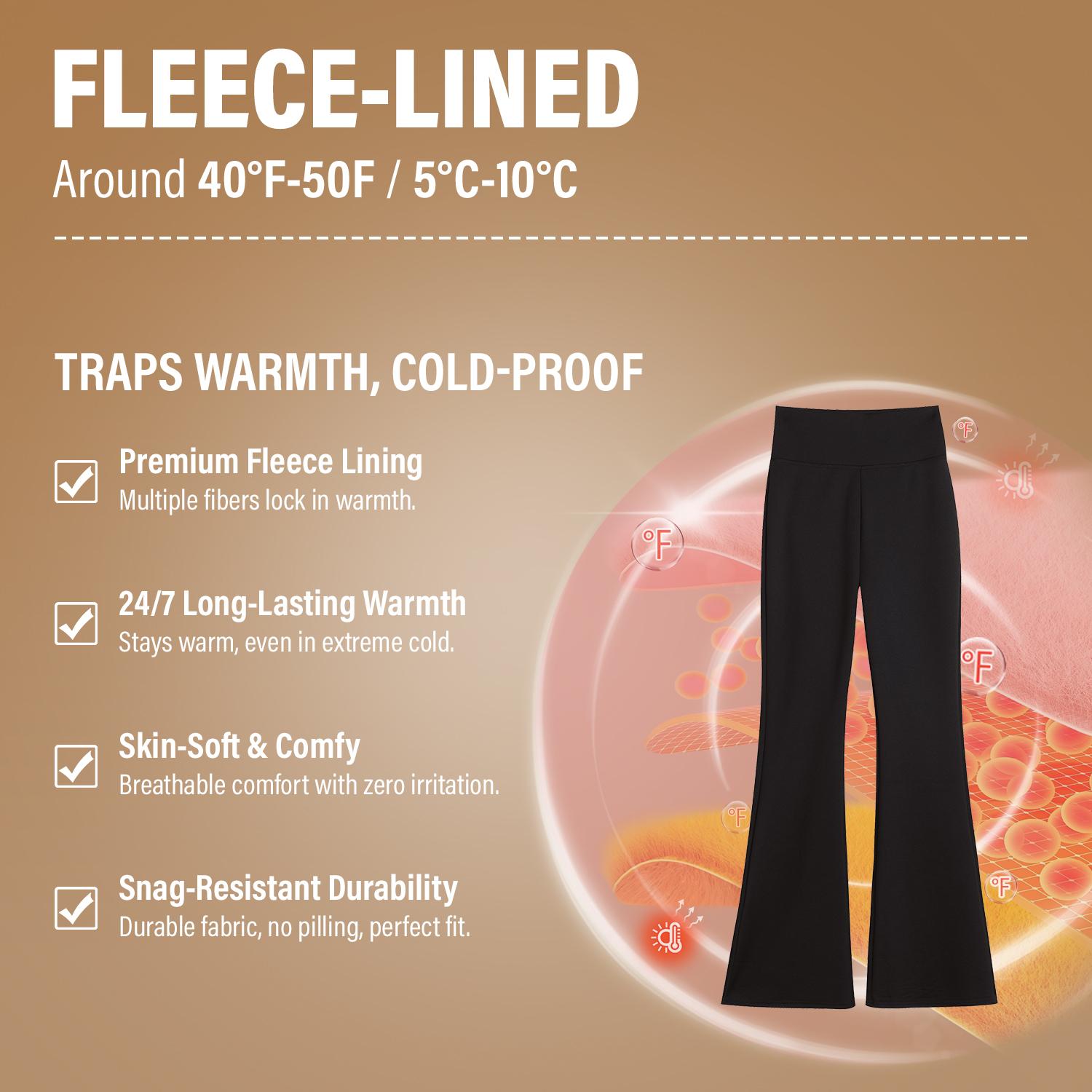 Women's High Waisted Fleece Lined Genuwii Bell Bottom Casual Comfy Skinny Pants Thermal Warm Tummy Control Yoga Pants for Winter Workout & Everyday Wear Ladies Bottoms for All Seasons Going Out Bottoms Ultra Soft Fabric High Rise Waistband