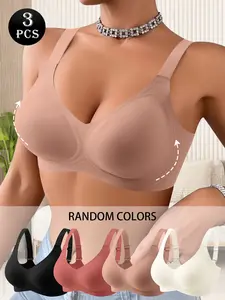 QUASTI Random Colors Women's Seamless Wireless Jelly-Band Push Up Bras, Sexy Lightweight Solid Color Bralettes, Breathable Soft Stretch Cup-Lifting Underwear, Invisible Skin-Friendly Everyday Shaping Lingerie Set, S-XXL summerwins