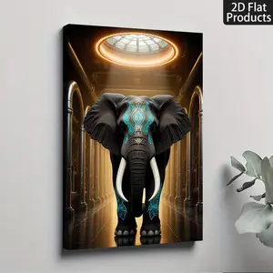 2D Flat, 1pc Solid Wood Framed Elephant Poster - Black & Golden Turquoise Indian-Jungle Inspired Wall Decor - Waterproof Canvas Print - Vintage Modern Farmhouse Decor - Hanging Hardware Included - Living Room, Bedroom, Bathroom, Office	