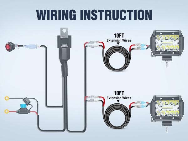 Nilight 2PCS 16 AWG 10 Feet Wiring Harness Extension Kit for LED Work Light Bar Led Pods Off Road Lights Driving Fog Light Boat Lighting Nilight 2PCS 16 AWG 10 Feet Wiring Harness Extension Kit for LED Work Light Bar Led Pods Off Road Lights Driving Fog Light Boat Lighting