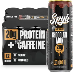 SPYLT High Protein Drink, Caffeinated Chocolate Milk - MAX Chocolate | Workout Recovery & Energy Boost | Sugar Free, Lactose Free | Ready-to-Drink, 12-Pack Beverage