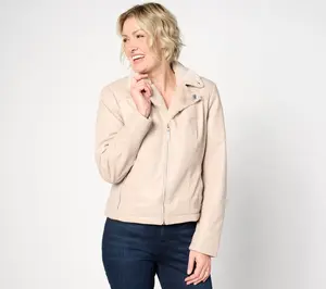 Dennis Basso Faux-Leather Moto Jacket w/ Faux-Fur Lining