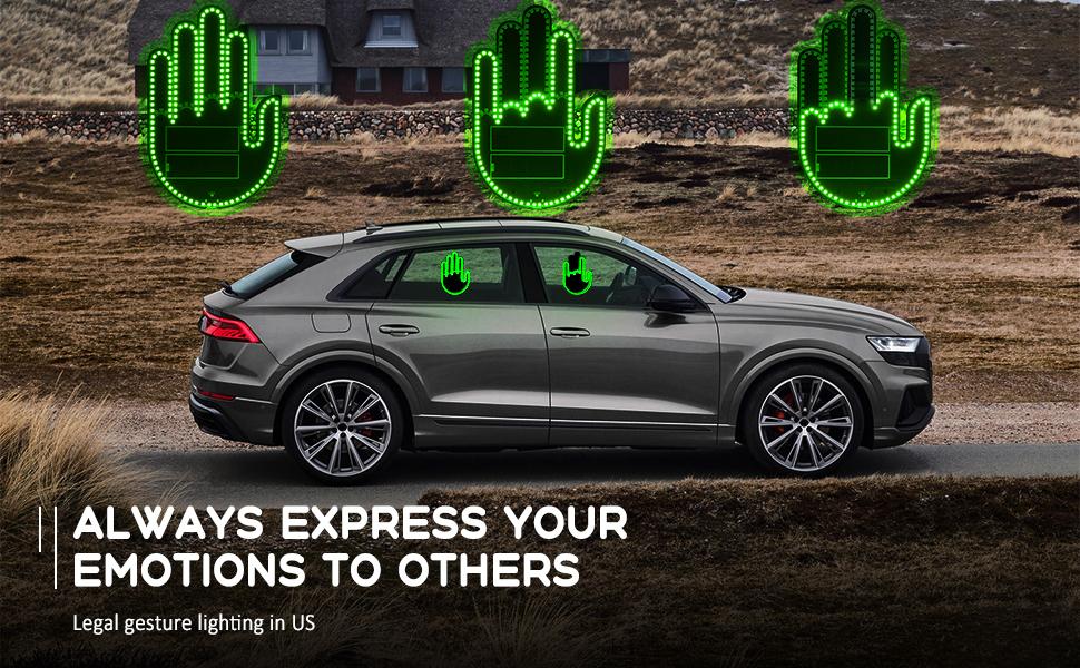 DIBMS Car Gesture Decorative Lights, Ambient Lighting, Rechargeable Led Gesture Lights for Car Road Rage Led Signs calm road rage,Remote Control Triple Mode Fun Finger Lights.  (1 Pacs) Automotive truck stuff