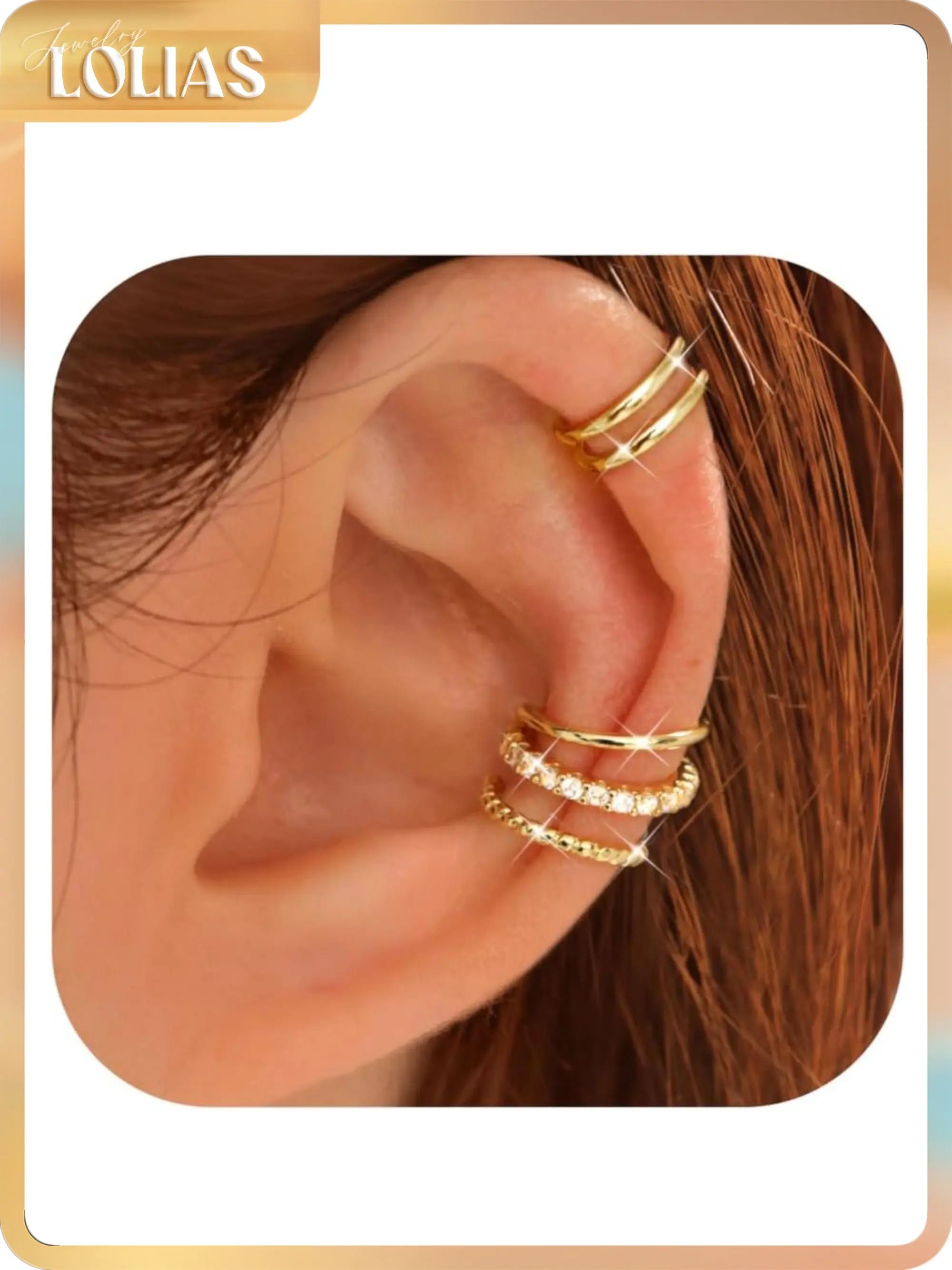 LOLIAS Women's 4-Pair Gold Plated Non-Piercing Ear Cuffs, Adjustable Clip-On Cartilage Earrings, Hypoallergenic Luxury Ear Cuff Jewelry, Stylish Fake Piercing Accessories, Ideal Gifts, Womens Gifts, Gifts For Women