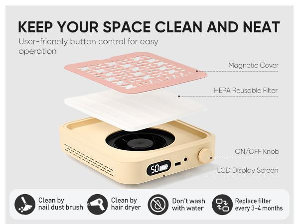 HALMAI Nail Dust Collector, Professional Nail Dust Vacuum with 800Pa Turbo Suction, Rechargeable & Plug-in Options, Brushless Motor, Reusable HEPA Filter, Portable Manicure Dust Collector for Nail Salon & Home