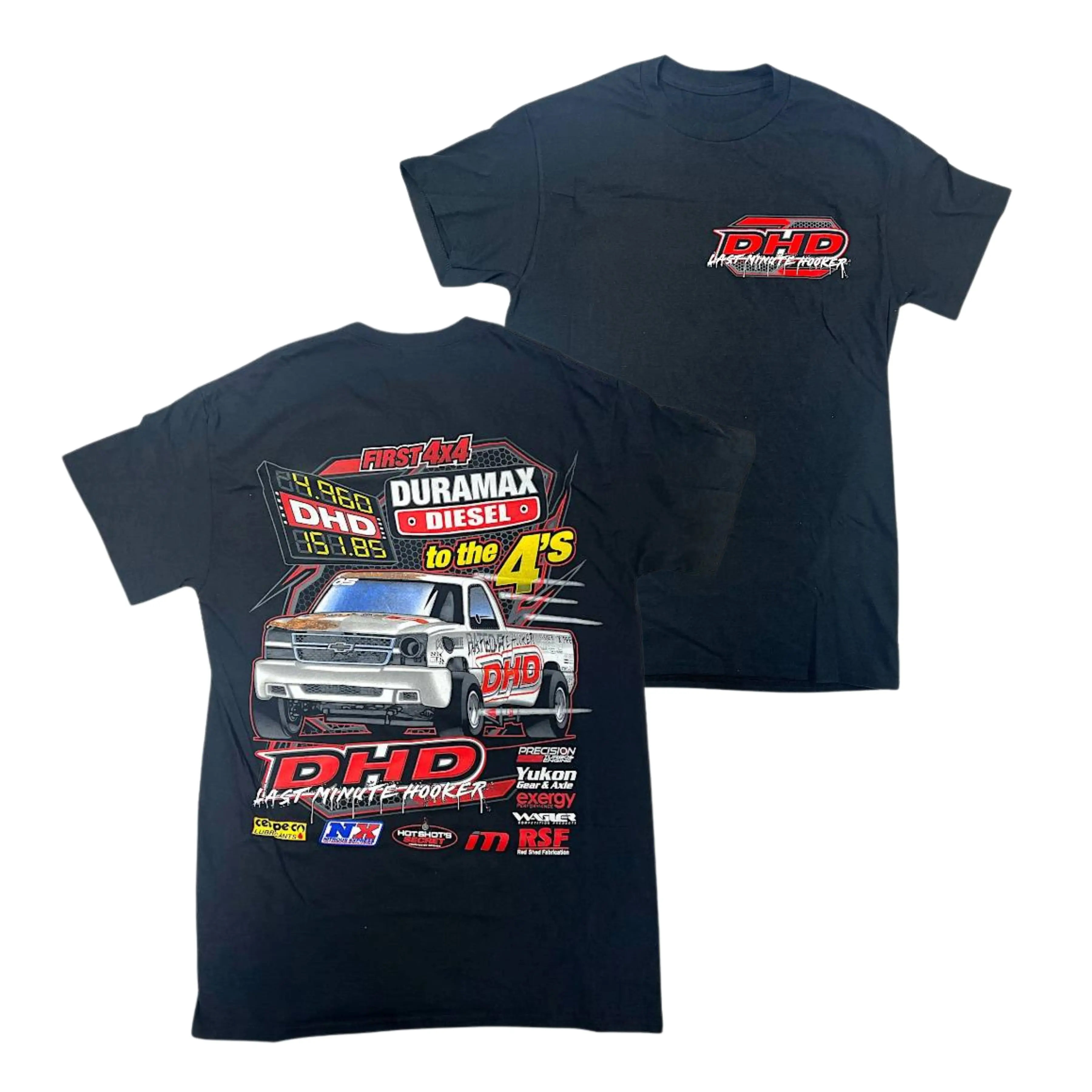 DHD Duramax Diesel T-shirt, 2 Sides Print First 4x4 Drag Racing Truck Graphic Tee, Soft Cotton Blend Unisex T Shirt, Diesel Performance Street Wear Graphic Tee, Summer Outfits Gift for Men Truck Guys