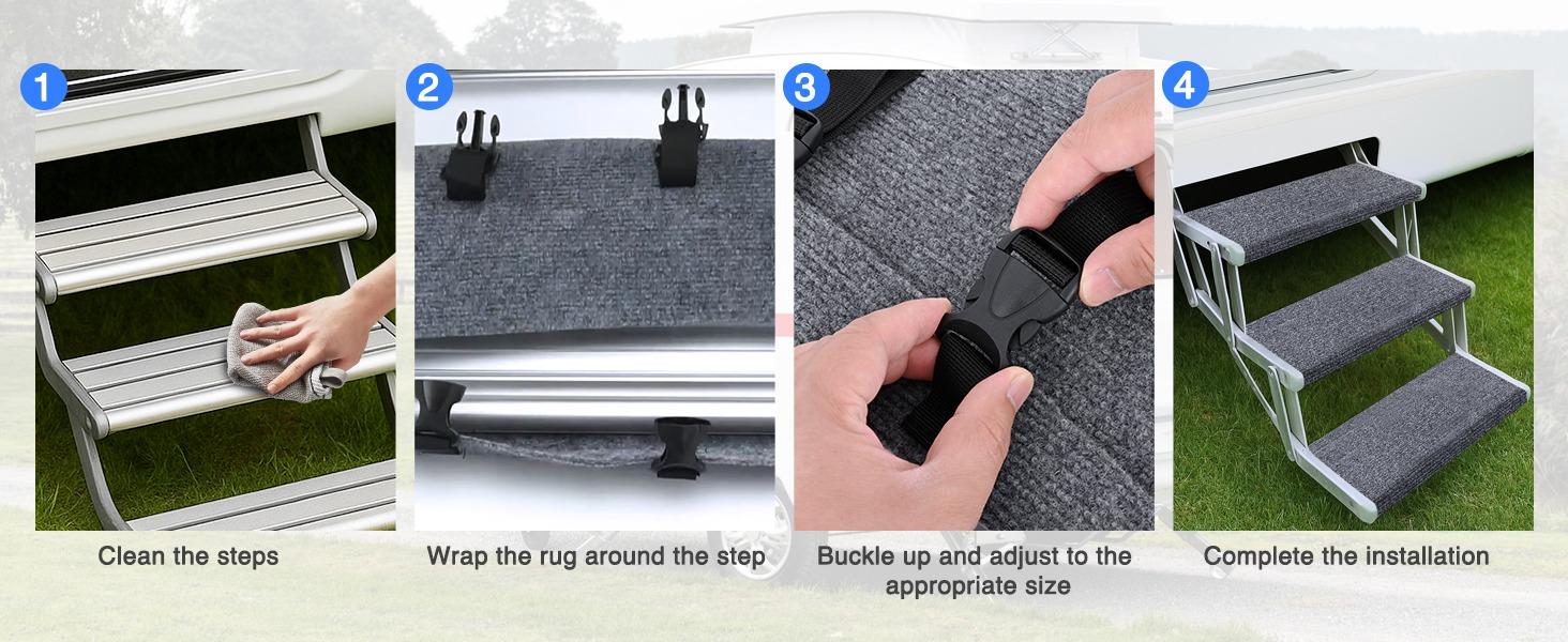 Nilight RV Step Covers 3 Pack 22 inch, Fit 8-11" Deep Camper Steps Adjustable Wrap Around RV Step Rug with Snap Fasteners on Electrical & Manual RV Stairs Carpet for Camper Trailers Steps Outside,Gray