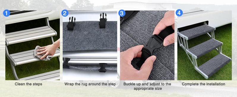 Nilight RV Step Covers 3 Pack 22 inch, Fit 8-11" Deep Camper Steps Adjustable Wrap Around RV Step Rug with Snap Fasteners on Electrical & Manual RV Stairs Carpet for Camper Trailers Steps Outside,Gray