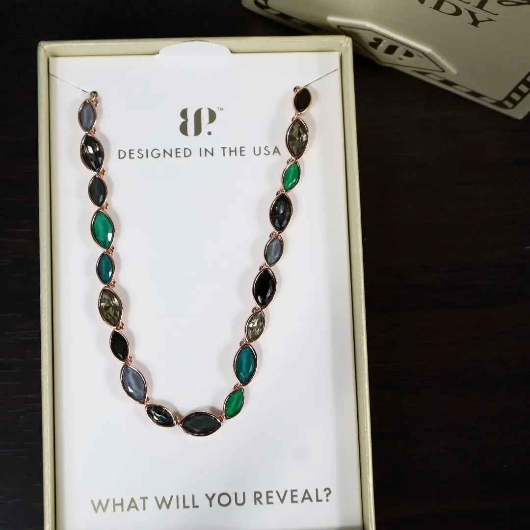 BP Jewel Candy Fantasy Necklace - Moss And Marble Collection, Elegant Adjustable Design with Deep Colored Gemstones, Fantasy Necklaces