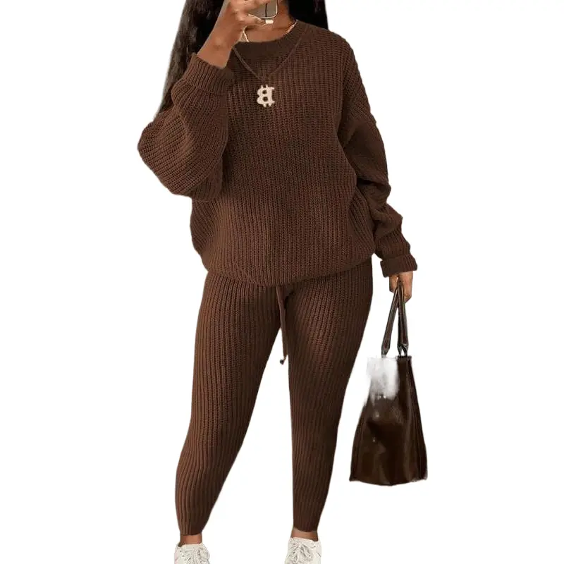 Women's Knit Sweater & Drawstring Pants Set, Cozy Two Piece Outfits, Matching Sets Women, Fall Tops, Winter Outfits, Lounge Wear, Sweatsuit Set Outfit, Comfort Hoodies, Casual Outfits Women, Fashion Outfits, Women's Clothing for D