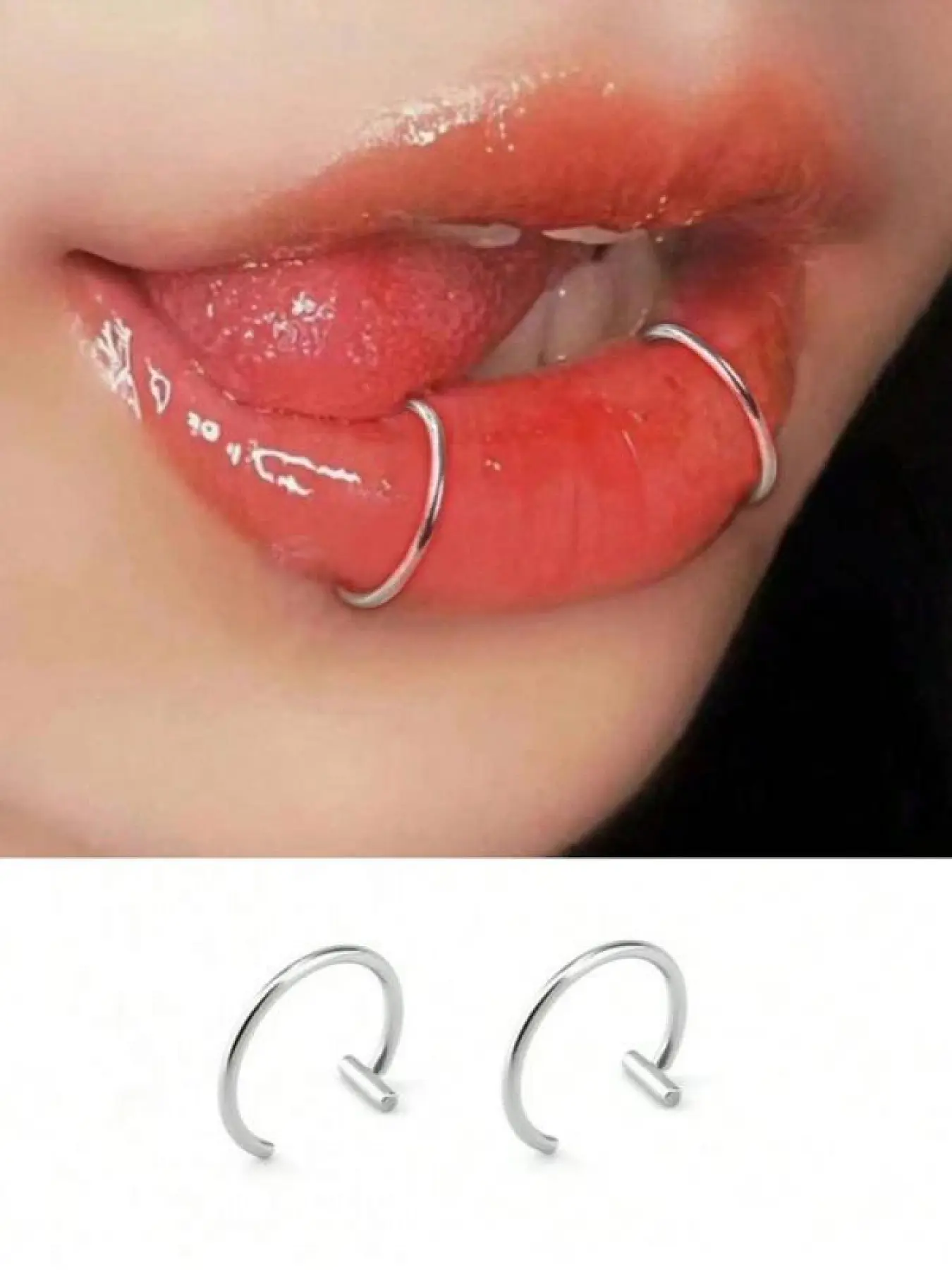 2pcs Punk Style Non Piercing Silver Lip Rings, Side Labret Design, Fashionable and Personalized Vintage Body Adjustable Accessory Non Piercing Jewelry