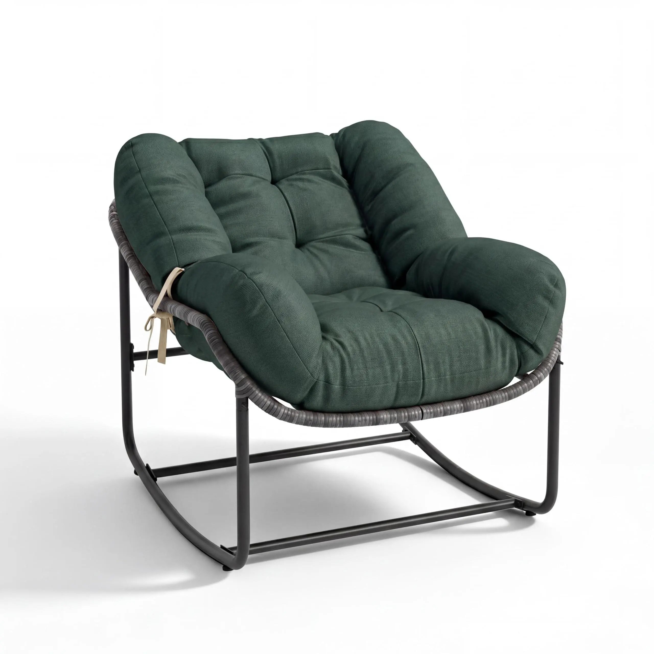 GARVEE Oversized Egg-Shaped Papasan Chair - Rocking Motion, Cushioned Indoor-Outdoor Furniture, 330 lbs Max Capacity for Patio, Living Room, Green