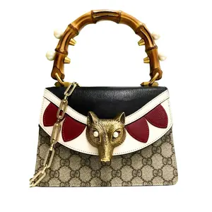 Pre-owned GUCCI ` Shoulder Bags Floral Patterned Bamboo Bag with Fox Head Design Pearlescent Rivets & Iconic Logo Pattern Shoulder Bags
