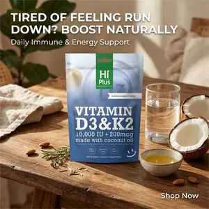 HiPlus Vitamin D3 & K2 10,000 IU + 200 mcg, Supports Immune Health & Promotes Bone Strength, High Dose Vitamin with Coconut Oil Base for Maximum Absorption, 300 Softgels
