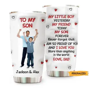Custom Photo Hug From Dad 20oz Tumbler Cup, Personalized Family Gift, Stainless Steel Insulated Travel Mug for Kids