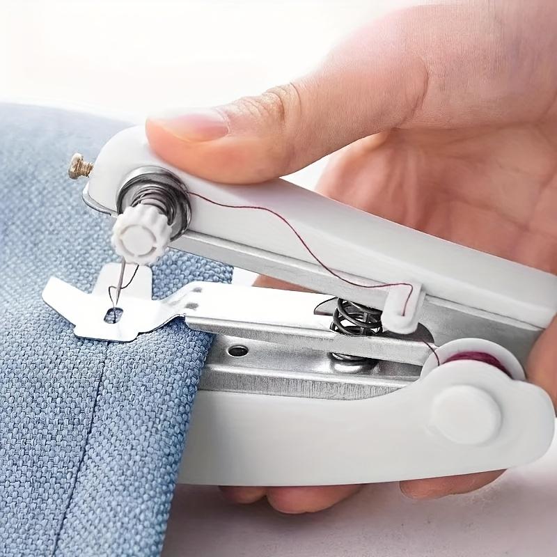 Portable Handheld Sewing Machine Set White Mini Sewing Machine with 12pcs Polyester Threads Easy Manual Stitching for Home Use