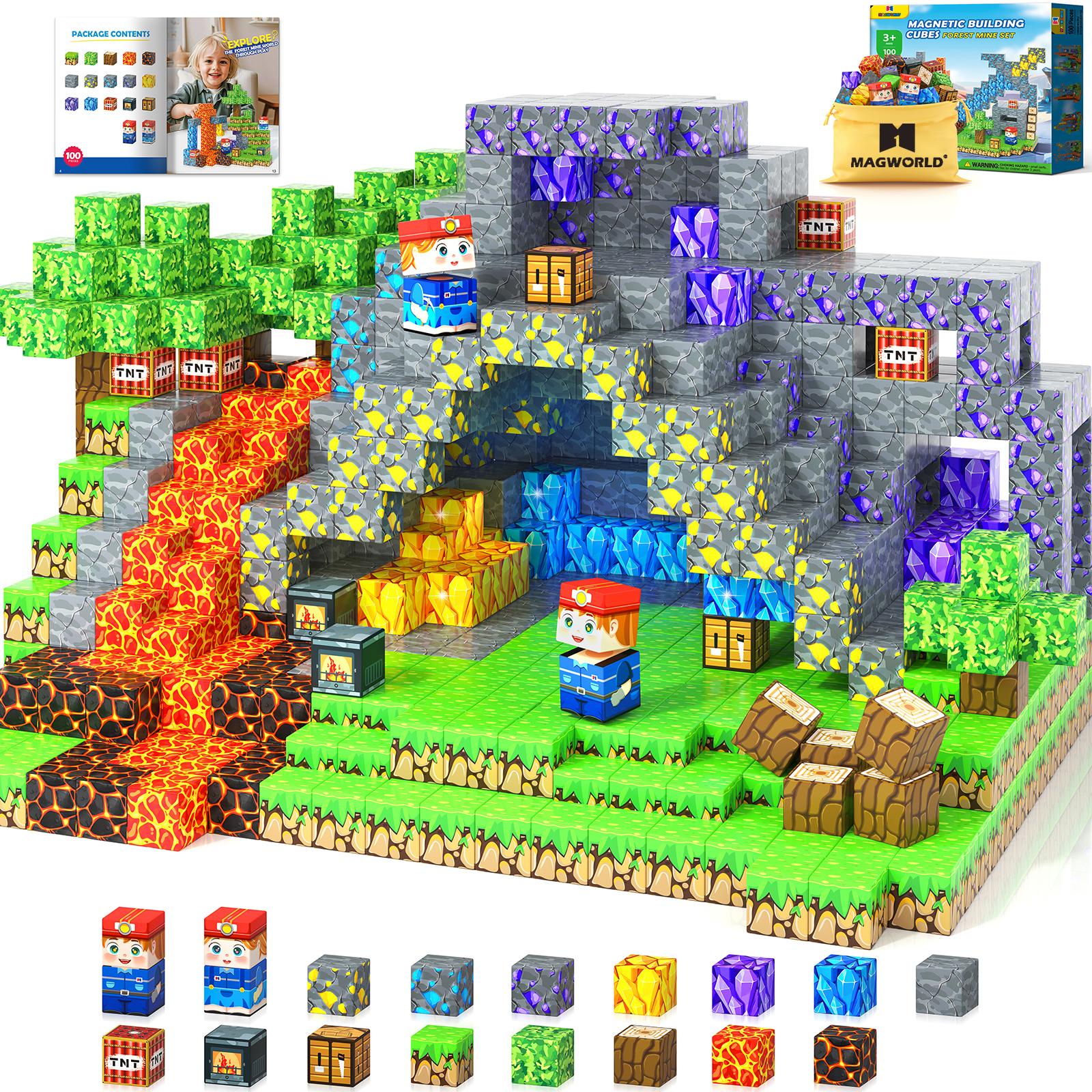 100PCS Magnetic Building Blocks STEM Sensory Games Toys Mine Magnet World Birthday Couple Christmas Gifts for Kids Creative Play