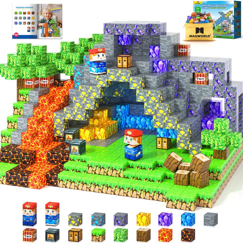 100PCS Magnetic Building Blocks STEM Sensory Games Toys Mine Magnet World Birthday Couple Christmas Gifts for Kids Creative Play