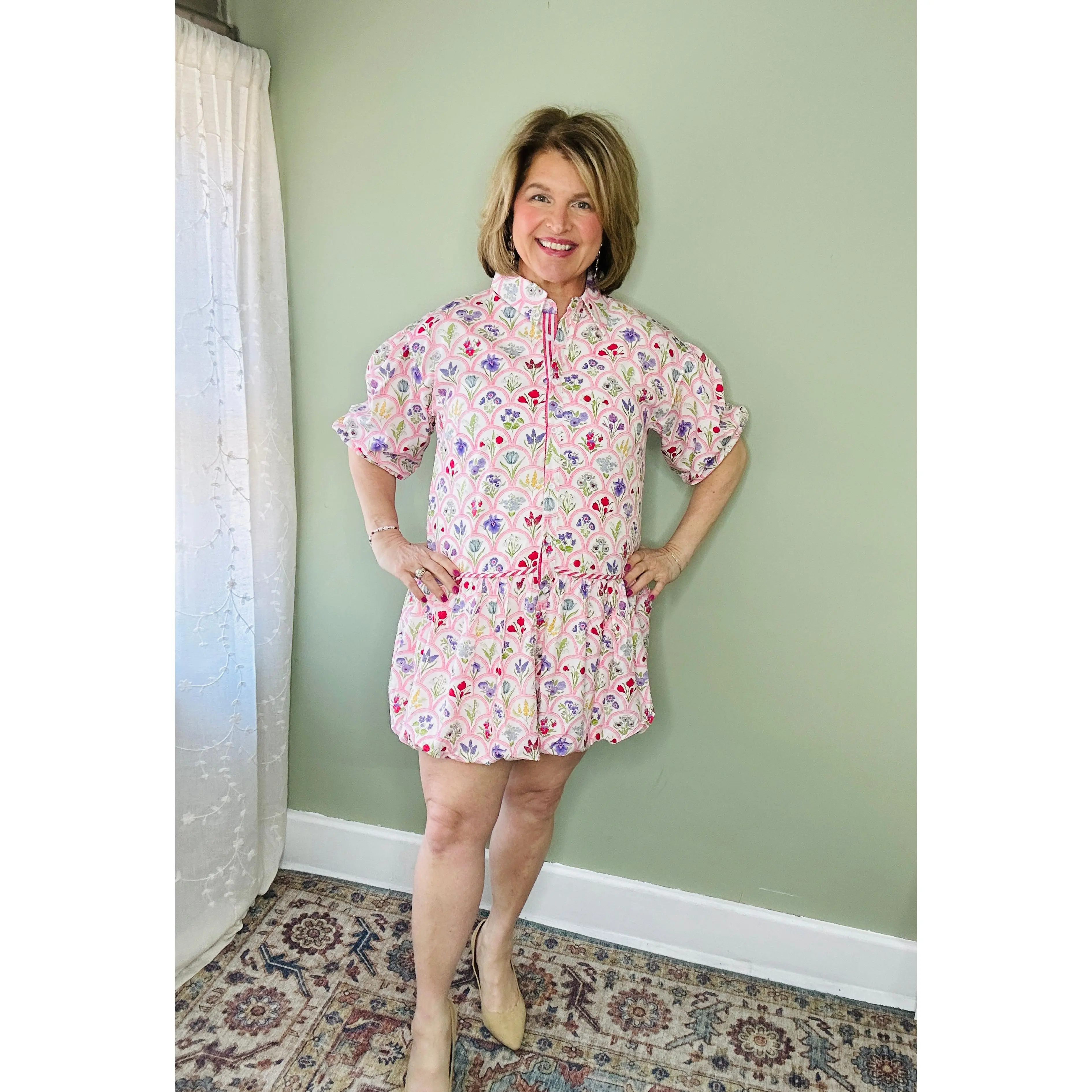 Women's Soft Floral Shirt Dress with Ruffle Hem, a Relaxed Fit Button-Front Style for Everyday Casual Wear