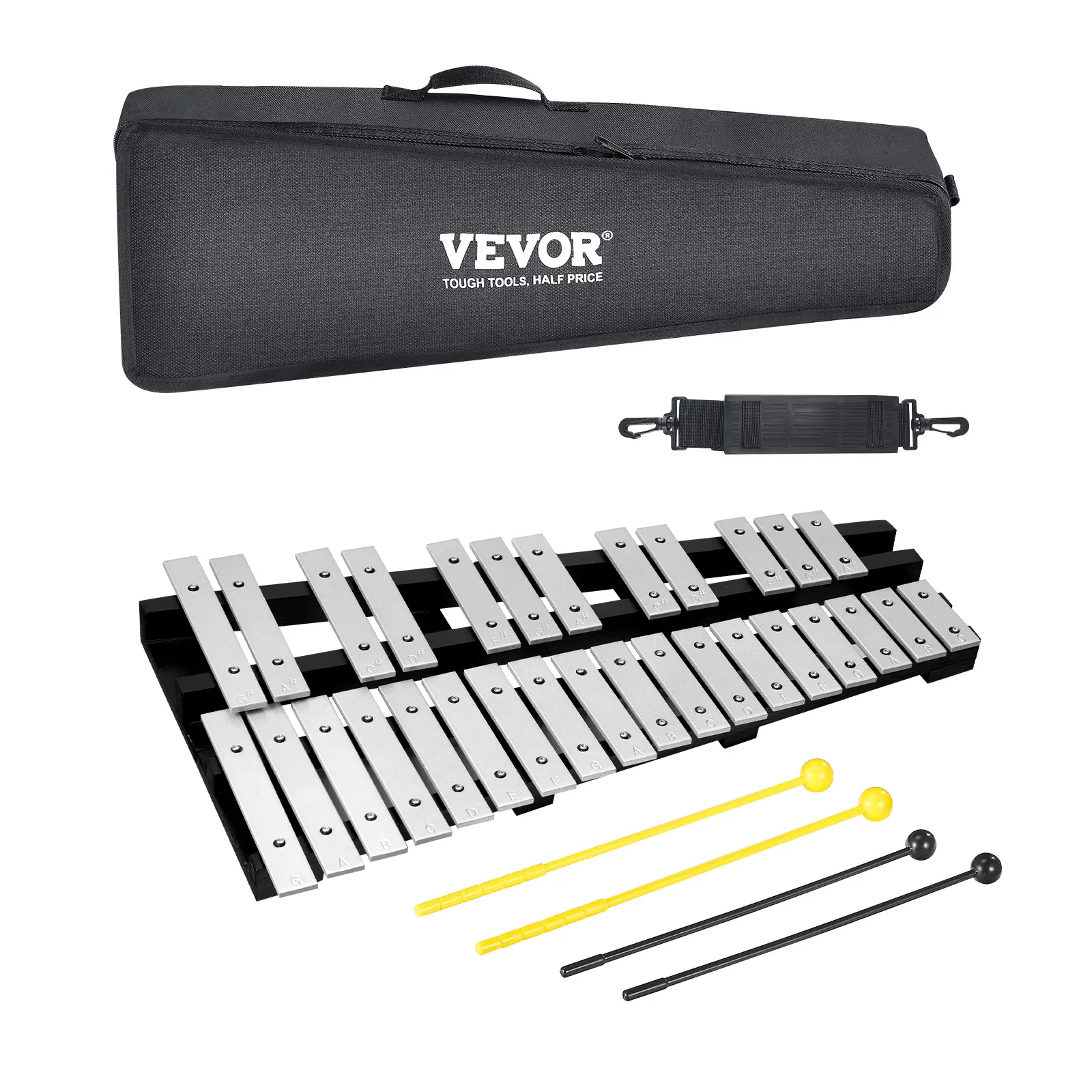 VEVOR 30 Note Glockenspiel Xylophone Bell Kit,  Percussion Instrument with Mallets, Drum Sticks and Carrying Bag, Professional Glockenspiel Xylophone Percussion Instrument Set for Students & Adults