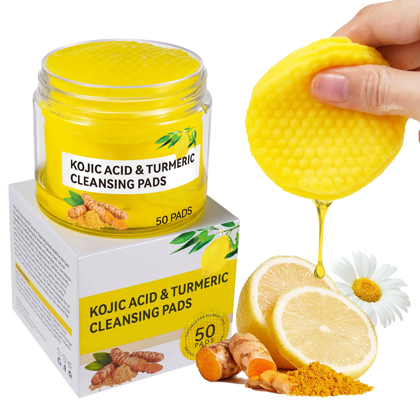 Kojic Acid & Turmeric Cleansing Pads -  Facial Pads for All Skin Types, turmeric face pads, Skincare Cleanser Comfort Leakproof Jar Travel Makeup Remover skincare tools tiktokshopbacktoschool