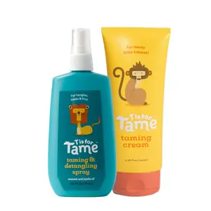 T is for Tame Hair Taming Cream & Detangling Spray Duo for Kids & Babies with Free Accessory Bag Lightweight Organic Jojoba Coconut Formula for Frizz-Free Healthy Hair Care