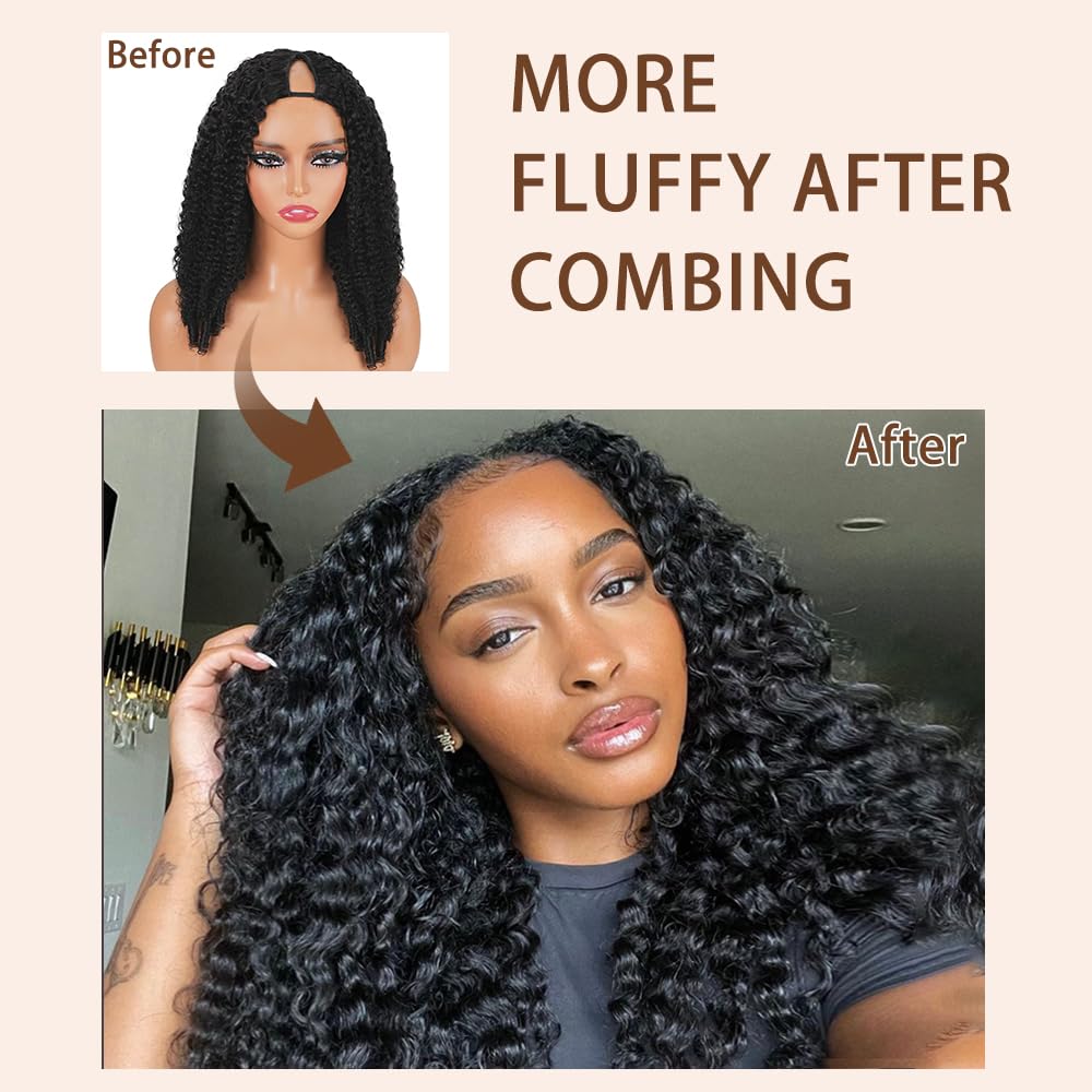 [V-Part WIG] Hot Star Burmese Curly V Part Wigs With Invisible Strap Drawstring 100% Human Virgin Hair Body Wave Glueless Wig Curly Wigs Natural Black
