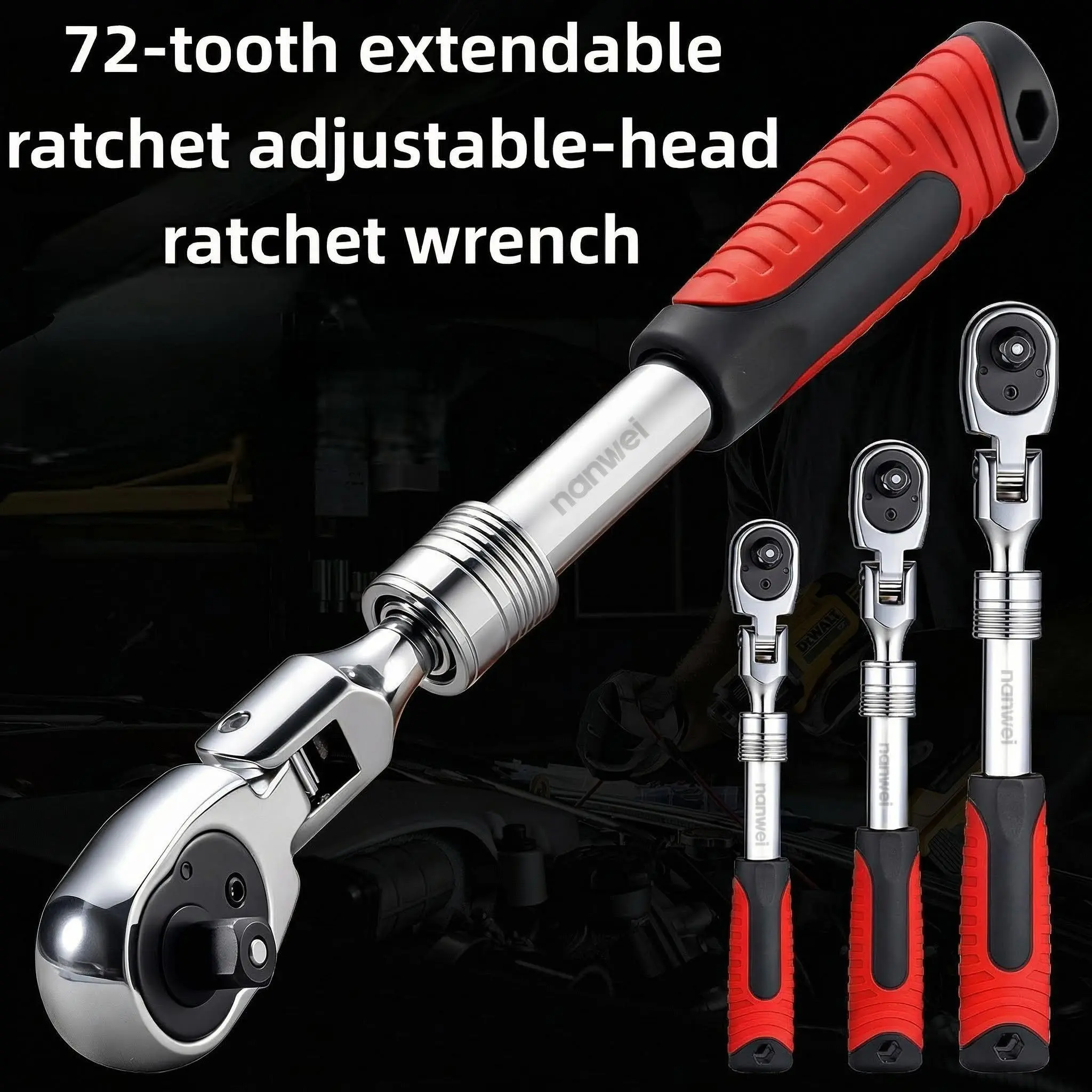 2026 New 3-Pieces Extendable Flex Head Ratchet Wrench Set for Mechanics, 1/4"-3/8"-1/2" Drive 72-Tooth Telescopic Swivel Handles, High-Torque Reversible Non-Slip Grip Tools and Gadgets for Auto Garage DIY Repair